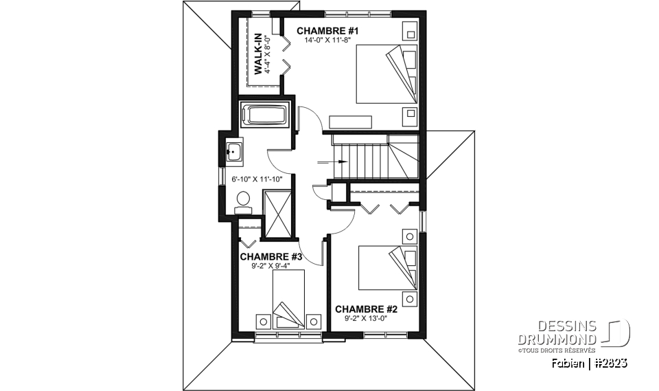 Étage - Modèle de maison champêtre à étage avec garage – Idéal pour lot étroit - Fabien