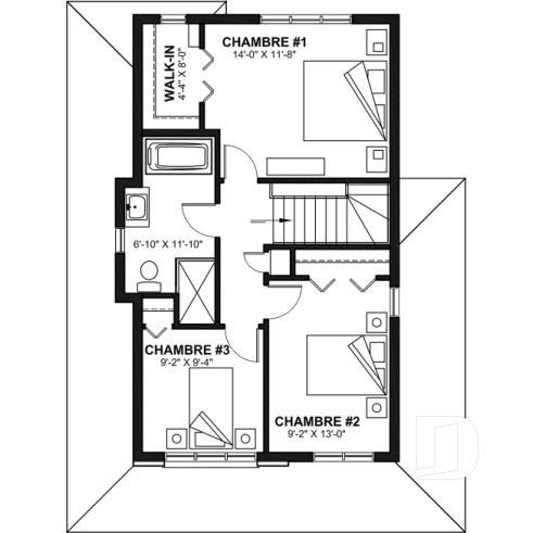 Étage - Modèle de maison champêtre à étage avec garage – Idéal pour lot étroit - Fabien