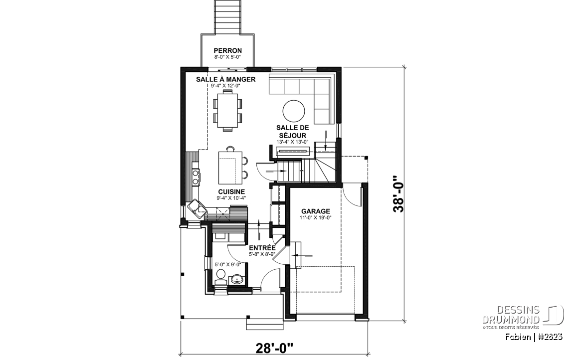 Rez-de-chaussée - Modèle de maison champêtre à étage avec garage – Idéal pour lot étroit - Fabien