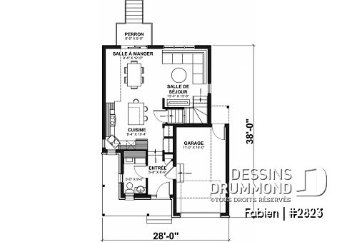 Rez-de-chaussée - Plan de maison à étage 3 chambres, garage, grande cuisine, buanderie au rez-de-chaussée - Fabien