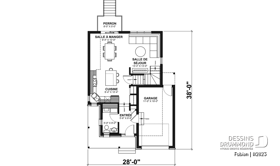 Rez-de-chaussée - Modèle de maison champêtre à étage avec garage – Idéal pour lot étroit - Fabien