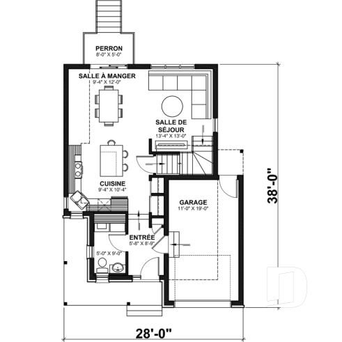 Rez-de-chaussée - Modèle de maison champêtre à étage avec garage – Idéal pour lot étroit - Fabien