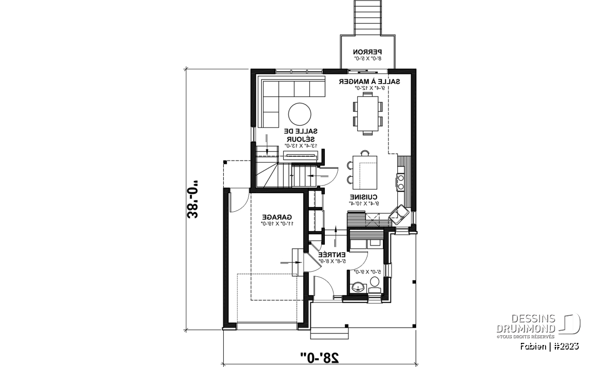 Rez-de-chaussée - Modèle de maison champêtre à étage avec garage – Idéal pour lot étroit - Fabien
