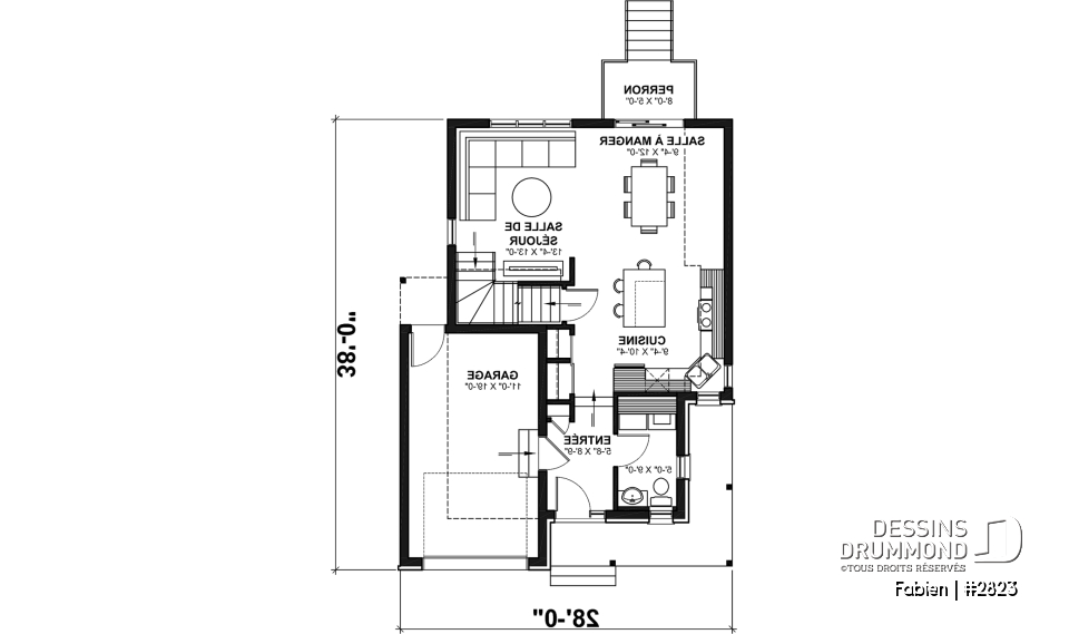 Rez-de-chaussée - Modèle de maison champêtre à étage avec garage – Idéal pour lot étroit - Fabien
