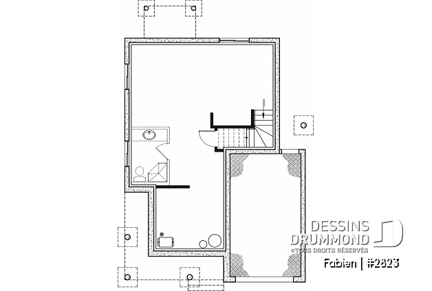 Sous-sol - Plan de maison à étage 3 chambres, garage, grande cuisine, buanderie au rez-de-chaussée - Fabien