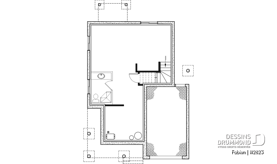 Sous-sol - Modèle de maison champêtre à étage avec garage – Idéal pour lot étroit - Fabien