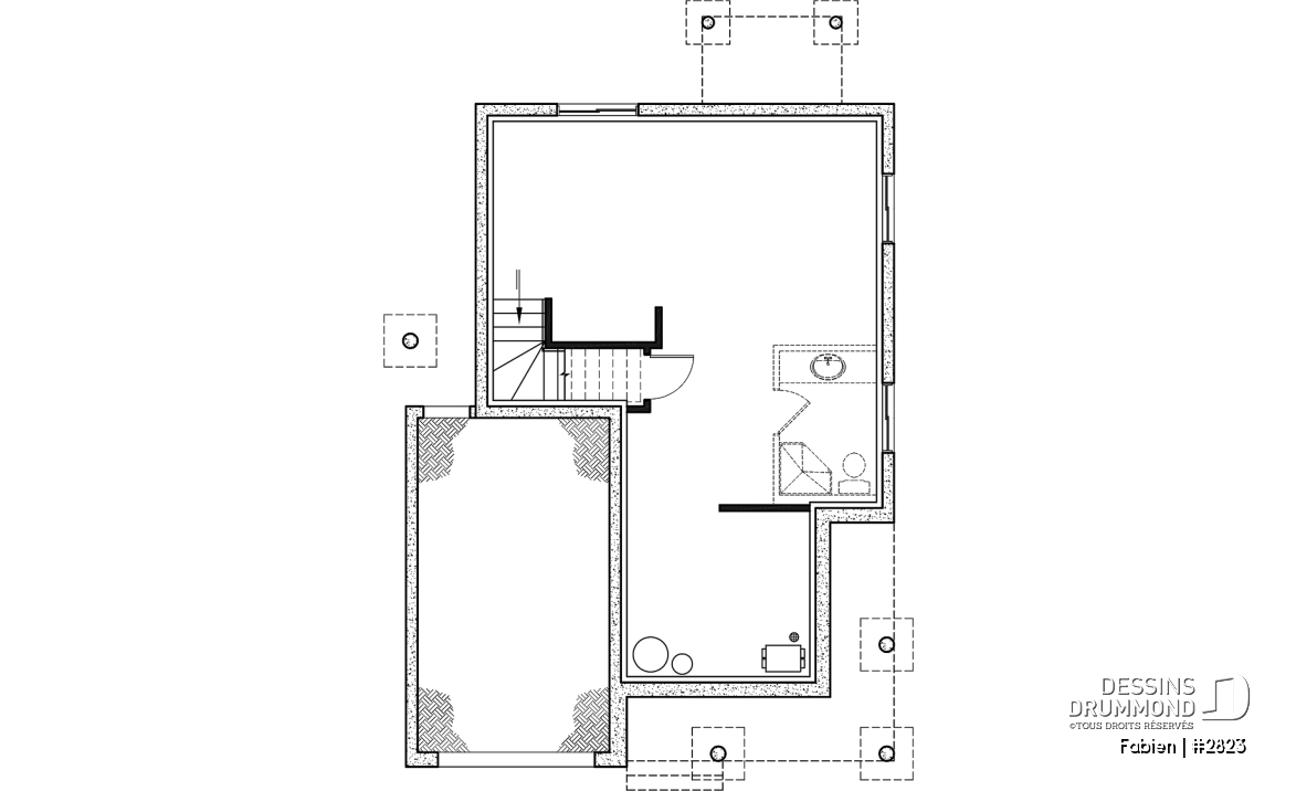 Sous-sol - Modèle de maison champêtre à étage avec garage – Idéal pour lot étroit - Fabien