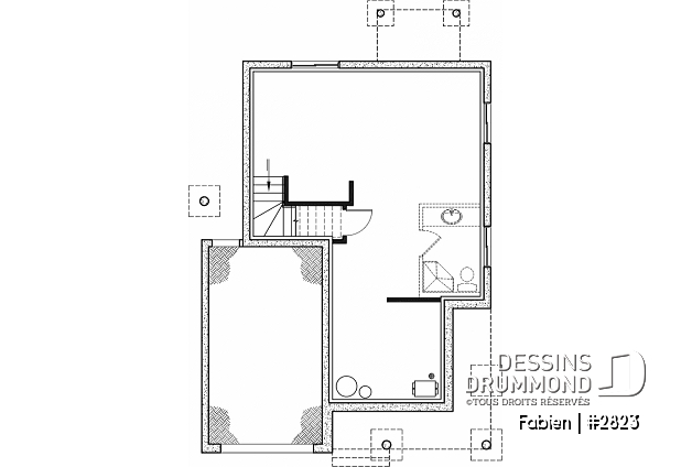 Sous-sol - Plan de maison à étage 3 chambres, garage, grande cuisine, buanderie au rez-de-chaussée - Fabien