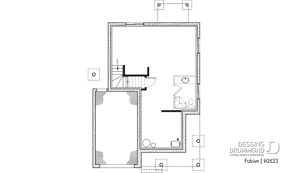 Sous-sol - Modèle de maison champêtre à étage avec garage – Idéal pour lot étroit - Fabien