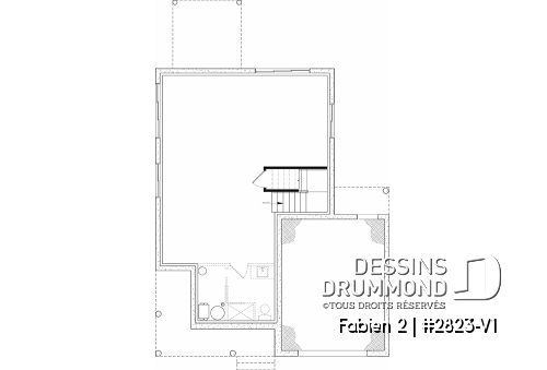 Sous-sol - Plan de maison avec garage, 3 chambres, sous-sol non-fini à aménager, cuisine avec garde-manger - Fabien 2