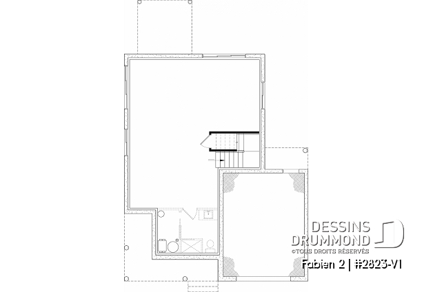 Sous-sol - Plan de maison avec garage, 3 chambres, sous-sol non-fini à aménager, cuisine avec garde-manger - Fabien 2