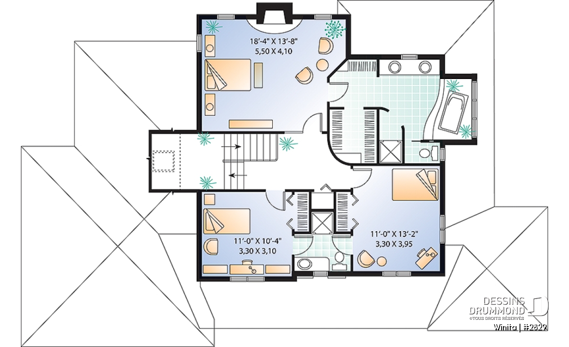 Étage - Maison style américain, grande chambre des maîtres, 3 chambres, cinéma maison, foyer, grande cuisine, garage - Winita