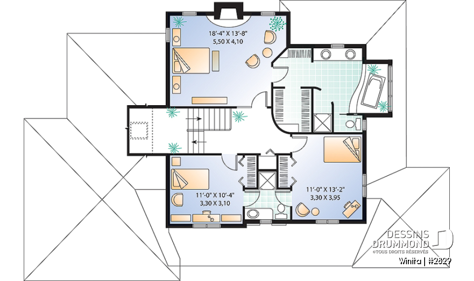 Étage - Maison style américain, grande chambre des maîtres, 3 chambres, cinéma maison, foyer, grande cuisine, garage - Winita