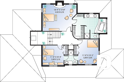 Étage - Maison style américain, grande chambre des maîtres, 3 chambres, cinéma maison, foyer, grande cuisine, garage - Winita