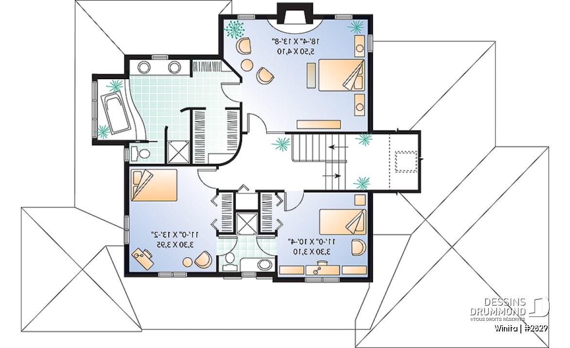 Étage - Maison style américain, grande chambre des maîtres, 3 chambres, cinéma maison, foyer, grande cuisine, garage - Winita