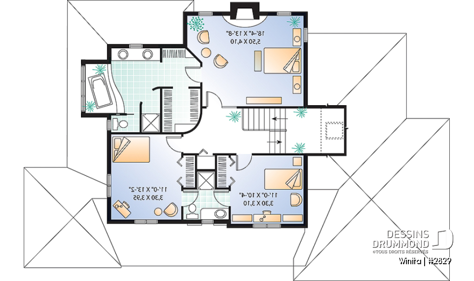 Étage - Maison style américain, grande chambre des maîtres, 3 chambres, cinéma maison, foyer, grande cuisine, garage - Winita