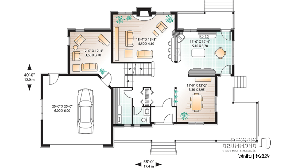 Rez-de-chaussée - Maison style américain, grande chambre des maîtres, 3 chambres, cinéma maison, foyer, grande cuisine, garage - Winita