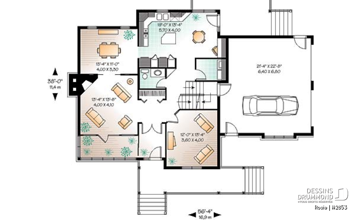 Rez-de-chaussée - Séjour &amp; cuisine remarquable, solarium, maison de 3 ou 4 chambres ou bureau, garage double - Rosie