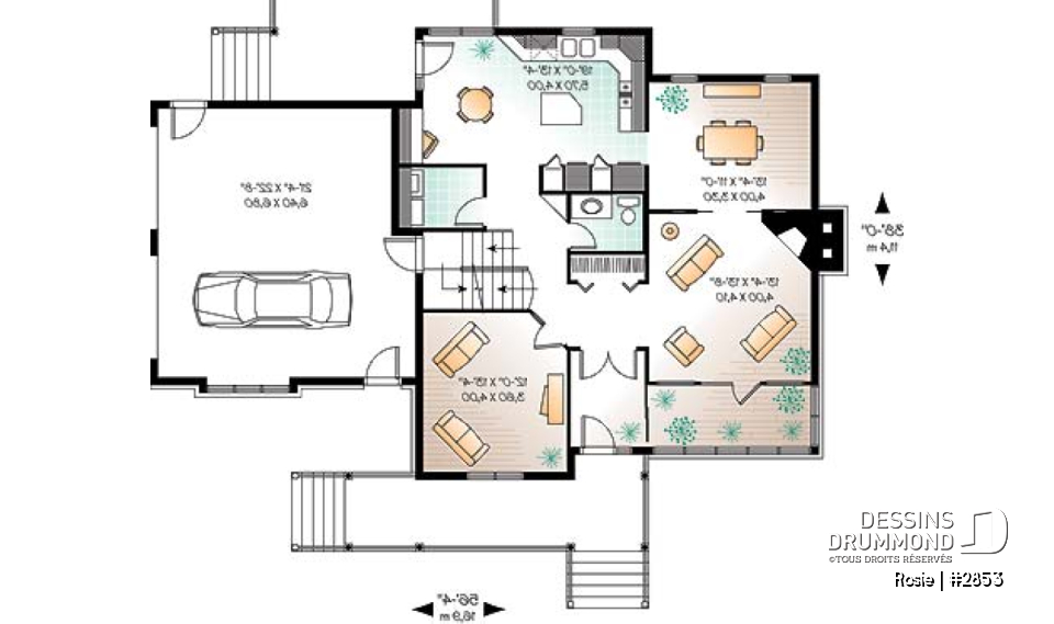Rez-de-chaussée - Séjour &amp; cuisine remarquable, solarium, maison de 3 ou 4 chambres ou bureau, garage double - Rosie