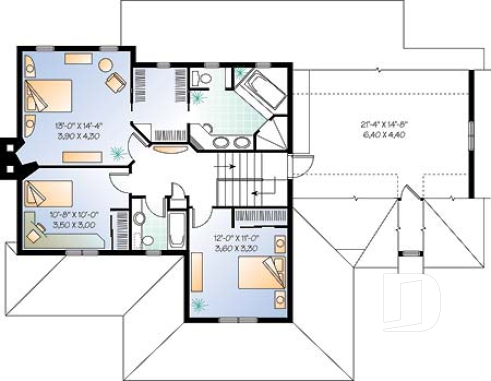 Étage - Plan de maison champêtre américaine, solarium, 3 à 4 chambres, garage double, espace boni au-dessus du garage - Rosie 2