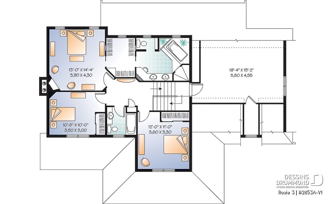 Étage - Plan de maison Craftsman 3 à 4 chambres, bureau à domicile, solarium, garage double, foyer, salle à manger - Rosie 3