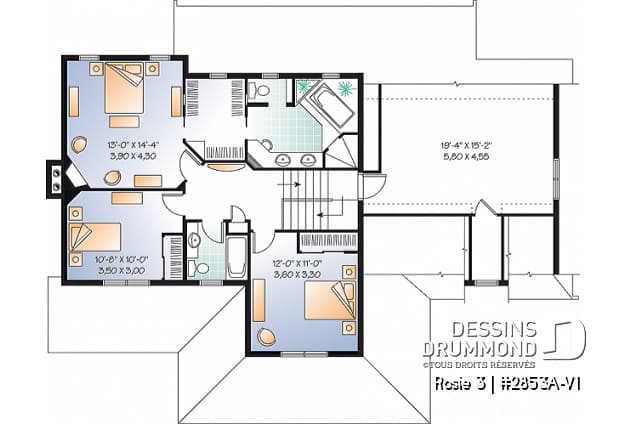 Étage - Plan de maison Craftsman 3 à 4 chambres, bureau à domicile, solarium, garage double, foyer, salle à manger - Rosie 3
