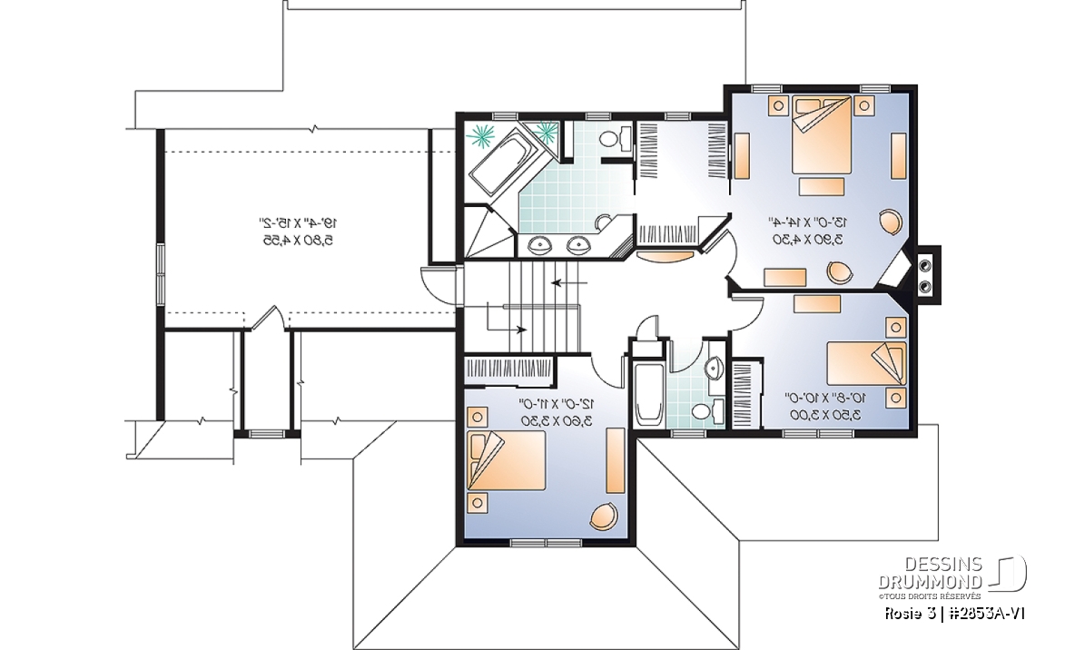 Étage - Plan de maison Craftsman 3 à 4 chambres, bureau à domicile, solarium, garage double, foyer, salle à manger - Rosie 3