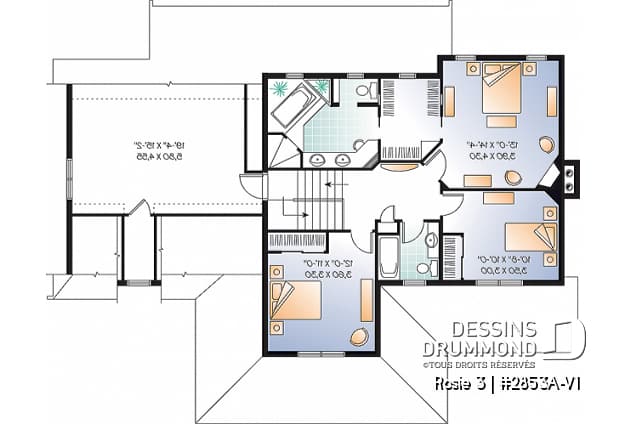 Étage - Plan de maison Craftsman 3 à 4 chambres, bureau à domicile, solarium, garage double, foyer, salle à manger - Rosie 3