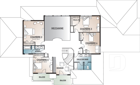 Étage - Plan de maison luxueuse avec 5 chambres, suite des maîtres au r-d-c, plafond cathédrale, garage triple - Carmel