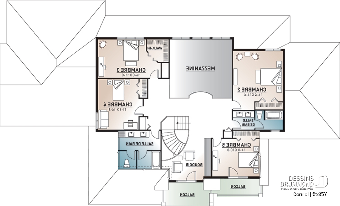 Étage - Plan de maison luxueuse avec 5 chambres, suite des maîtres au r-d-c, plafond cathédrale, garage triple - Carmel