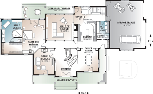 Rez-de-chaussée - Plan de maison luxueuse avec 5 chambres, suite des maîtres au r-d-c, plafond cathédrale, garage triple - Carmel