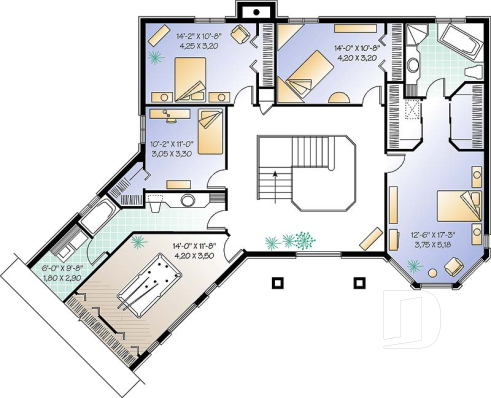 Étage - Plan de maison 4 à 5 chambres, garage double, coin dînette, salle de jeux et buanderie à l'étage - Marsolais