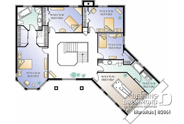Étage - Plan de maison 4 à 5 chambres, garage double, coin dînette, salle de jeux et buanderie à l'étage - Marsolais