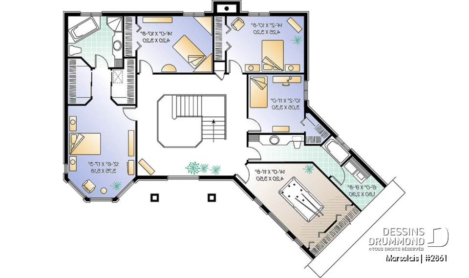 Étage - Plan de maison 4 à 5 chambres, garage double, coin dînette, salle de jeux et buanderie à l'étage - Marsolais