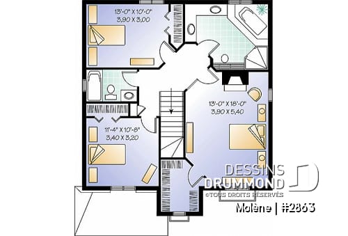 Étage - Plan de maison à étage, 3 chambres, garage, 2.5 salles de bain, vestibule, chambre parents avec foyer - Molène