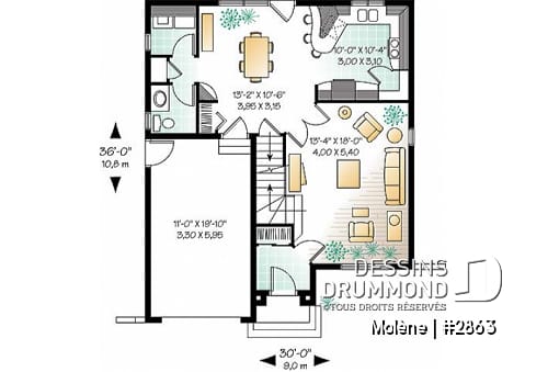 Rez-de-chaussée - Plan de maison à étage, 3 chambres, garage, 2.5 salles de bain, vestibule, chambre parents avec foyer - Molène