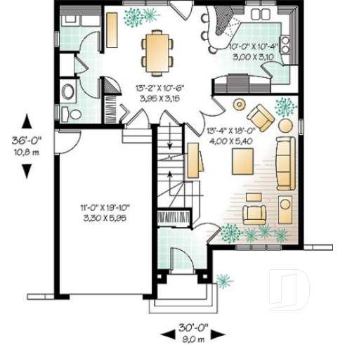 Rez-de-chaussée - Plan de maison à étage, 3 chambres, garage, 2.5 salles de bain, vestibule, chambre parents avec foyer - Molène