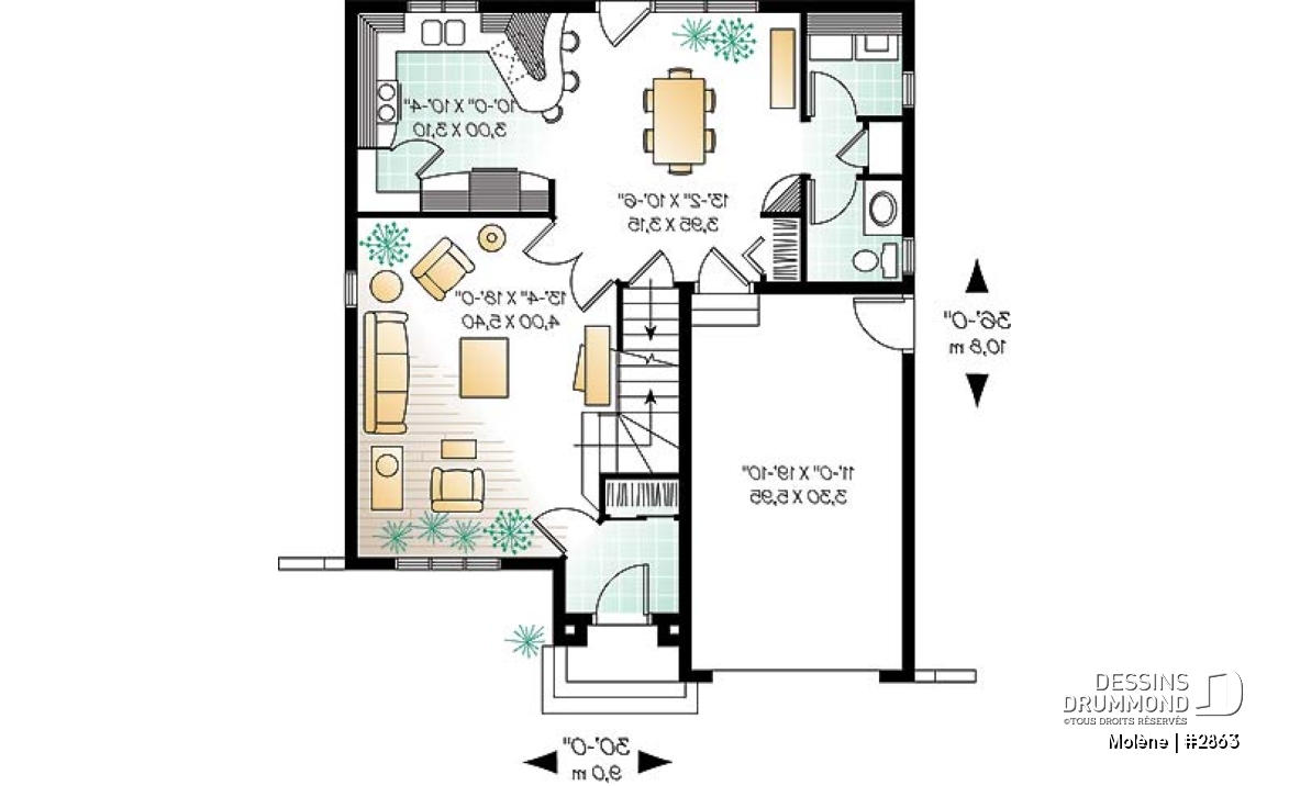 Rez-de-chaussée - Plan de maison à étage, 3 chambres, garage, 2.5 salles de bain, vestibule, chambre parents avec foyer - Molène