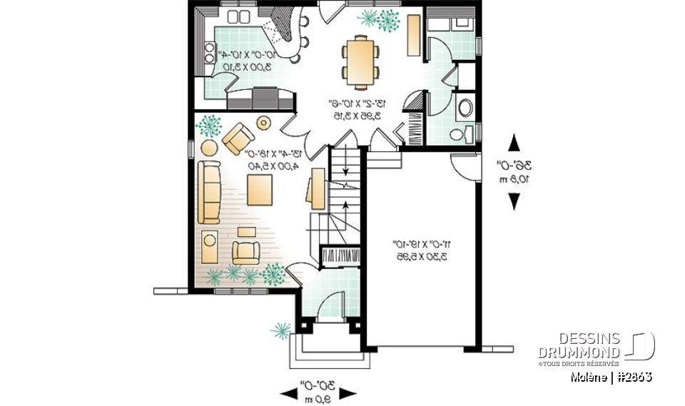 Rez-de-chaussée - Plan de maison à étage, 3 chambres, garage, 2.5 salles de bain, vestibule, chambre parents avec foyer - Molène