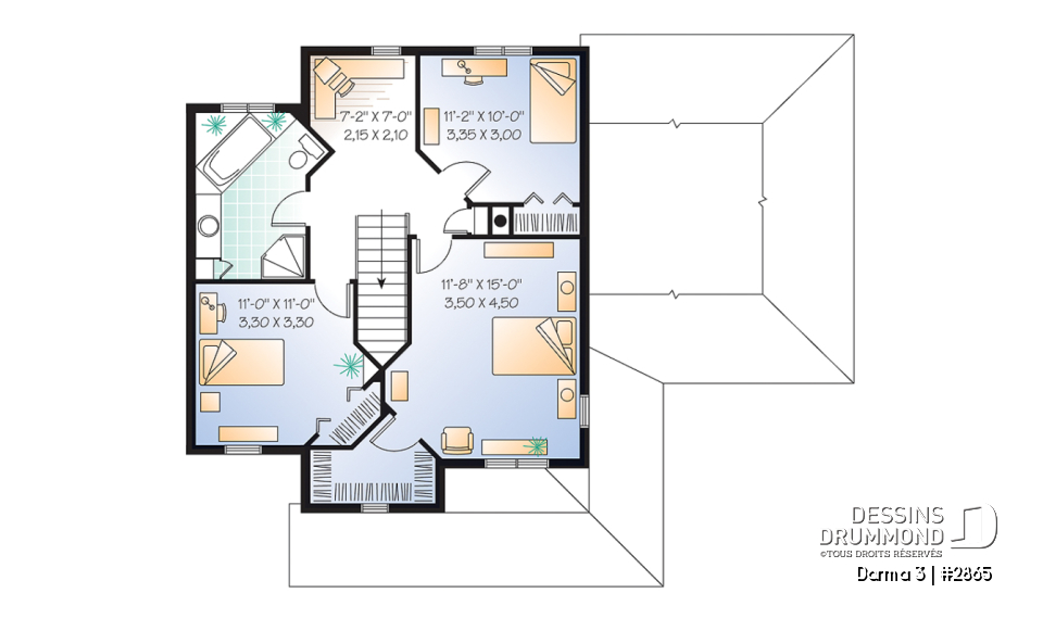 Étage - Plan de maison de campagne, 3 chambres, grand garage, coin déjeuner remarquable, buanderie au r-d-c - Darma 3