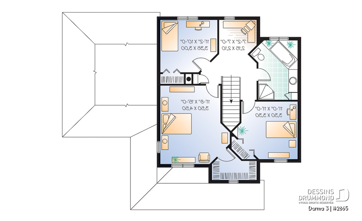 Étage - Plan de maison de campagne, 3 chambres, grand garage, coin déjeuner remarquable, buanderie au r-d-c - Darma 3