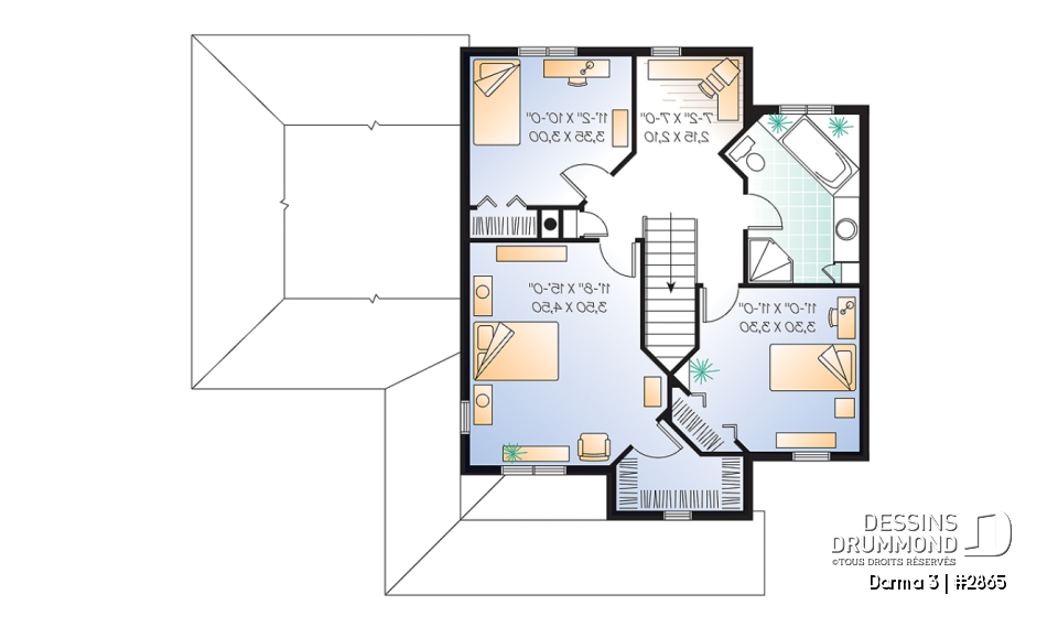 Étage - Plan de maison de campagne, 3 chambres, grand garage, coin déjeuner remarquable, buanderie au r-d-c - Darma 3