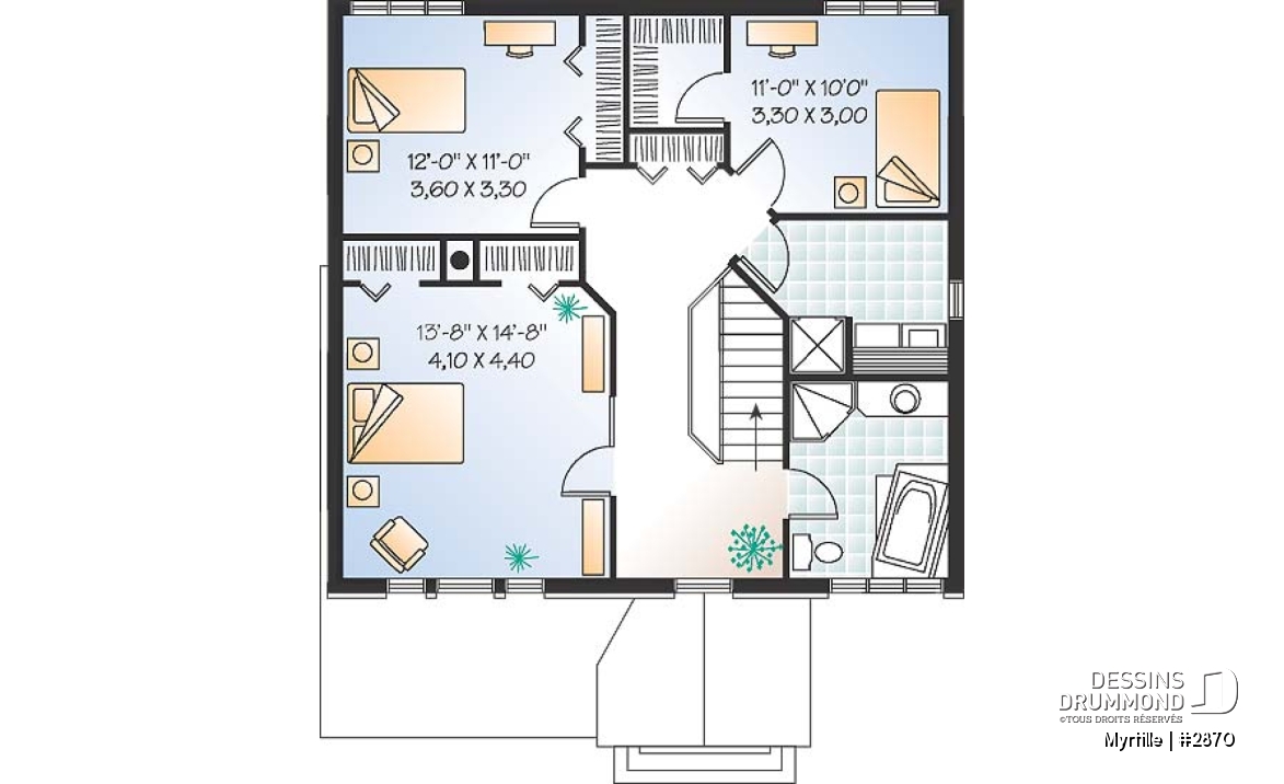 Étage - Maison 2 étages pour terrain étroit avec garage, 3 chambres, coin déjeuner - Myrtille