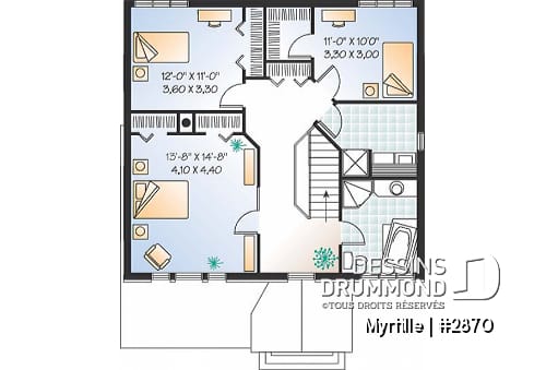 Étage - Maison 2 étages pour terrain étroit avec garage, 3 chambres, coin déjeuner - Myrtille
