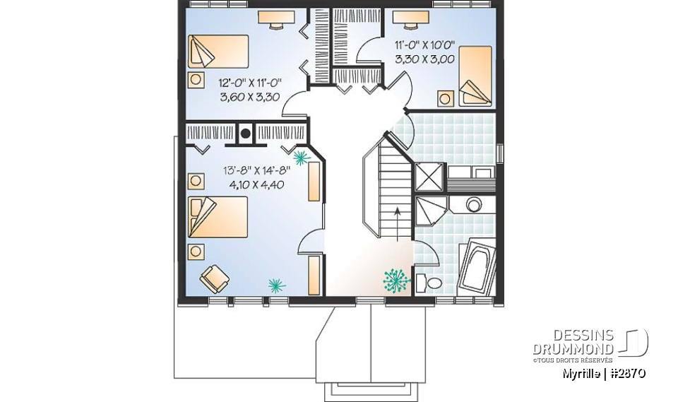 Étage - Maison 2 étages pour terrain étroit avec garage, 3 chambres, coin déjeuner - Myrtille