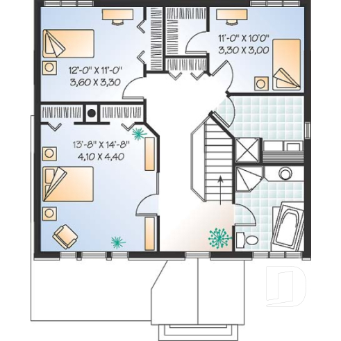 Étage - Maison 2 étages pour terrain étroit avec garage, 3 chambres, coin déjeuner - Myrtille