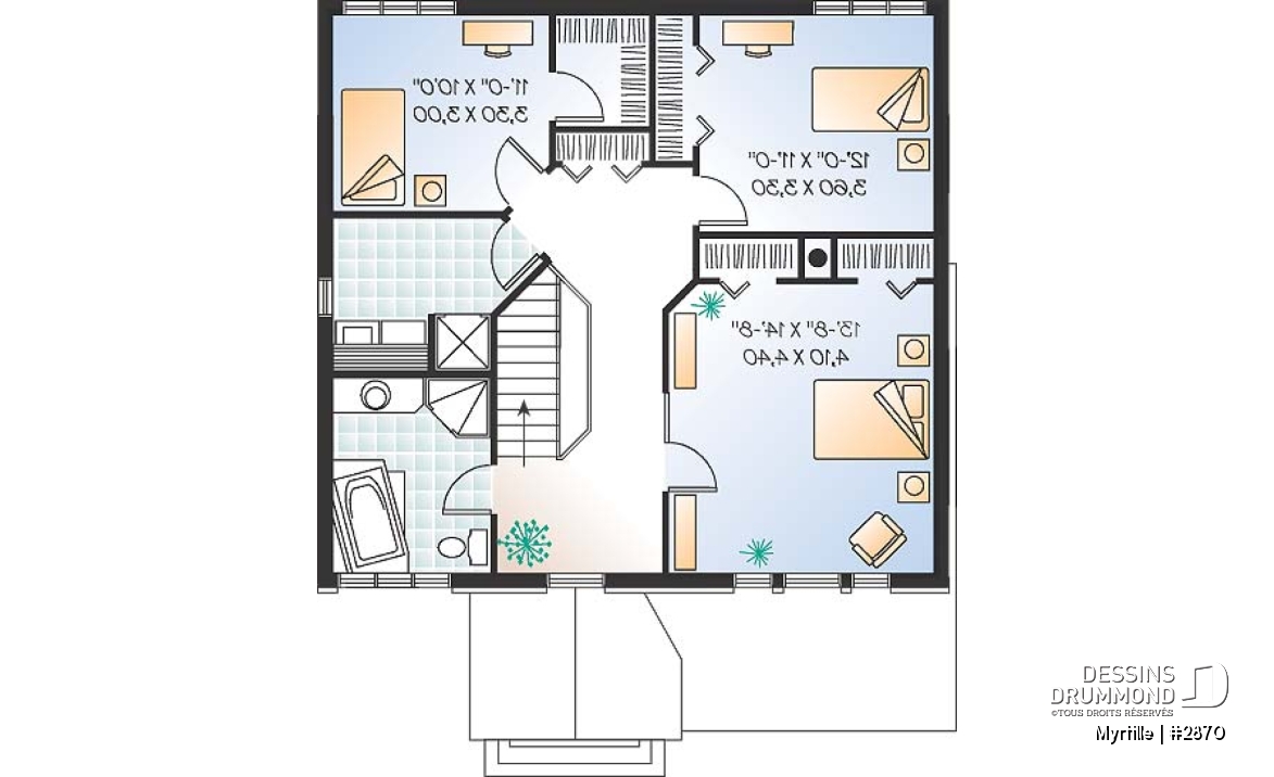 Étage - Maison 2 étages pour terrain étroit avec garage, 3 chambres, coin déjeuner - Myrtille