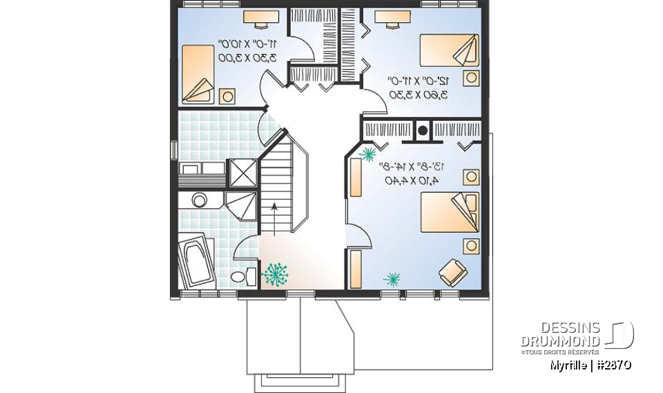 Étage - Maison 2 étages pour terrain étroit avec garage, 3 chambres, coin déjeuner - Myrtille