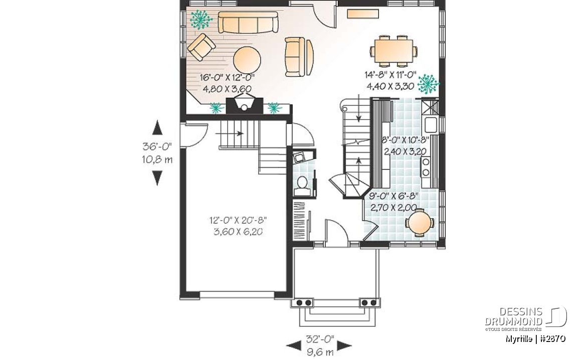Rez-de-chaussée - Maison 2 étages pour terrain étroit avec garage, 3 chambres, coin déjeuner - Myrtille