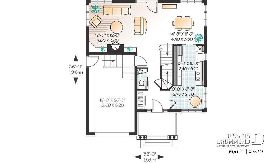 Rez-de-chaussée - Maison 2 étages pour terrain étroit avec garage, 3 chambres, coin déjeuner - Myrtille